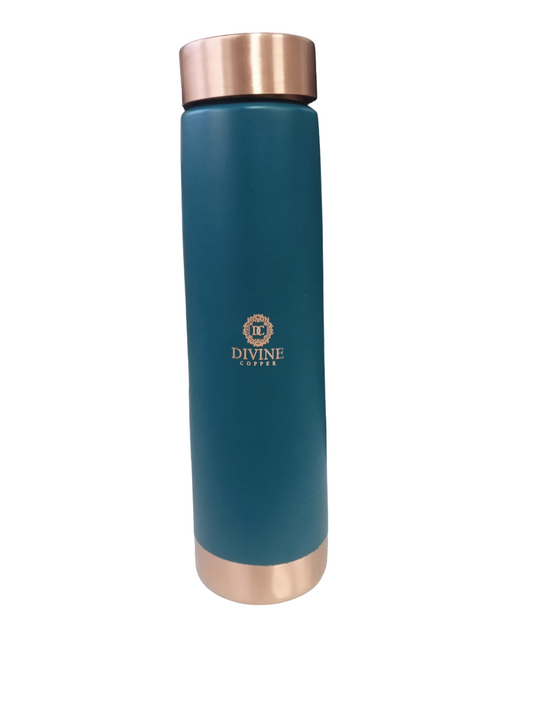 Pure Aqua Copper Designer Water Bottle with Advanced Leak Proof Protection and Joint Less, Ayurveda and Yoga Health Benefits. (900ml, Pack of 1 Unit) Green Color Long Lasting Coating