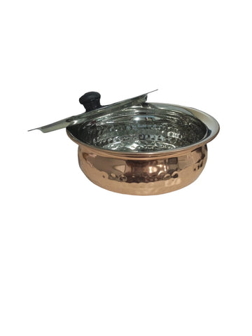 COPPER PLATED RAJWADI HANDI (H) NO.2 | RAJWADI HANDI COPPER FINISH HAMMERED HANDI