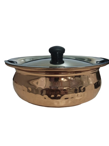 COPPER PLATED RAJWADI HANDI (H) NO.2 | RAJWADI HANDI COPPER FINISH HAMMERED HANDI