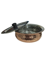 COPPER PLATED RAJWADI SERVING SET NO.4 7201D | RAJWADI HANDI COPPER FINISH HAMMERED HANDI