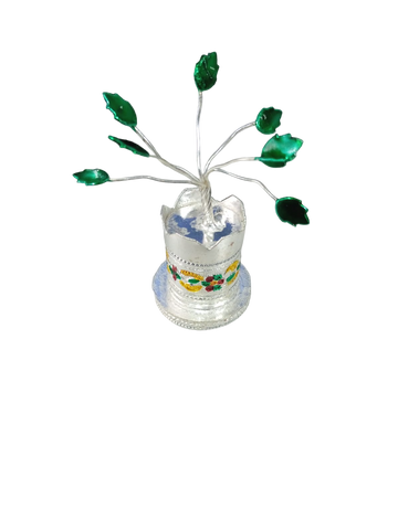 Round Metal Silver Plated Tulsi Artificial Plant- Holy Basil- Best Option For Return Gift- Tradition