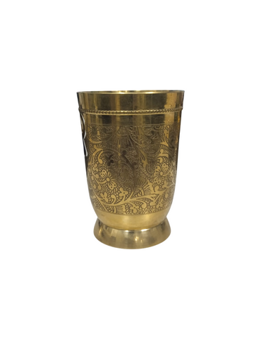 Pure Brass Glass Tumbler with Embossed Design, for Drinking Serving Water, Have Ayurvedic Benefits,