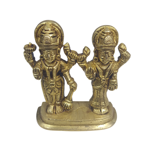 Vishnu Lakshmi Brass Idol Lord Vishnu/Laxmi Narayan Standing Murti - Handmade Statue