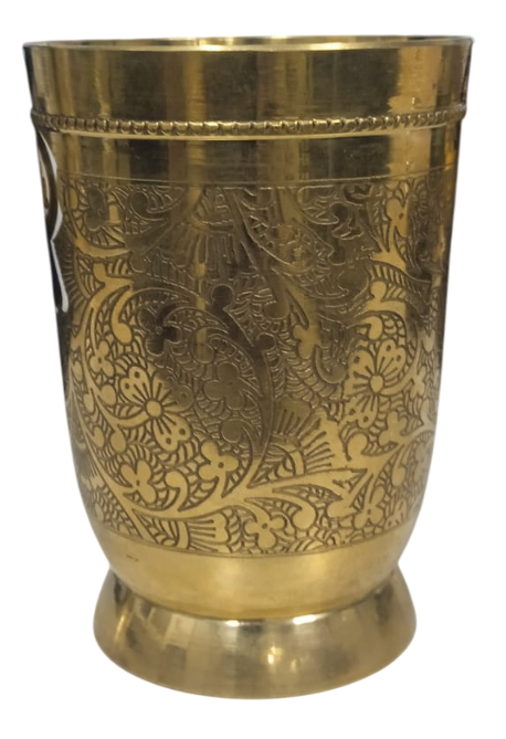 Pure Brass Glass Tumbler with Embossed Design, for Drinking Serving Water, Have Ayurvedic Benefits,