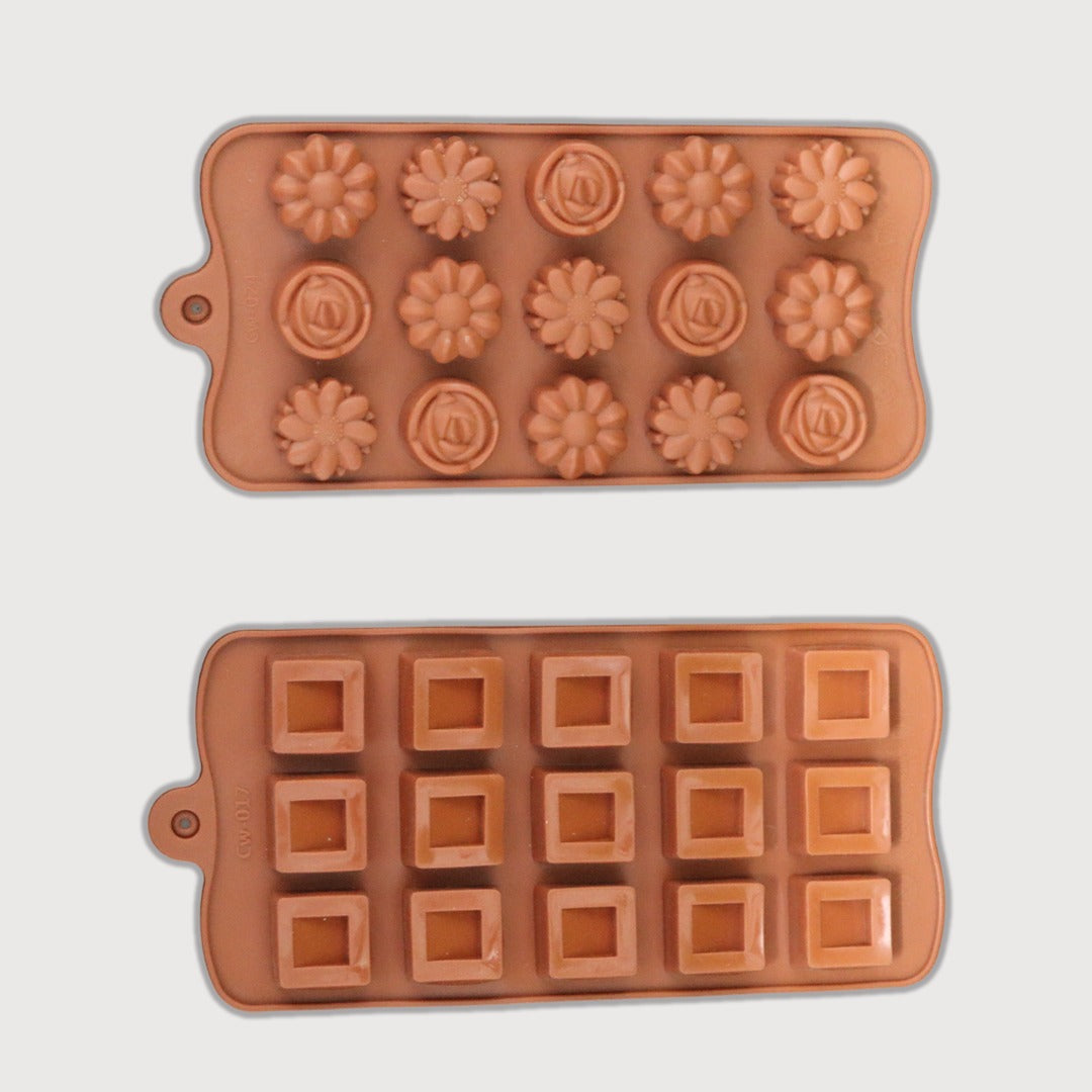 Semora Set of 2 Chocolate Silicon Moulds - Flower Shape & 3D Square Shape