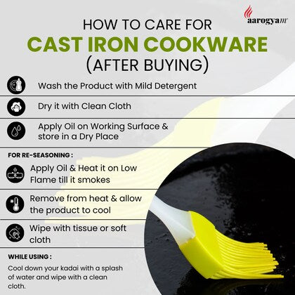 Aarogyam Cast Iron Round Kadai, 7 Inch Diameter, Cast Iron, Pre Seasoned, Loha Kadai, Oven Safe