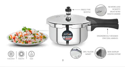 CDM SOLITAIRE Elantra Straight 5 LTR. Try-Ply 18/10 Stainless Steel Outer Lid, Induction and Gas Base 5 L Outer Lid Pressure Cooker (5 Liter Triply)