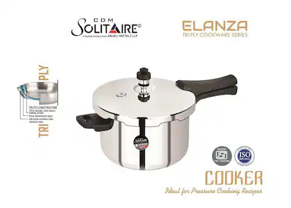 CDM SOLITAIRE Elantra Straight 5 LTR. Try-Ply 18/10 Stainless Steel Outer Lid, Induction and Gas Base 5 L Outer Lid Pressure Cooker (5 Liter Triply)