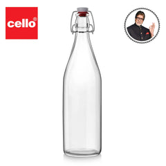 Cello Aquaria 1L Clear Glass Bottle - Leak Proof Fridge Water Bottle