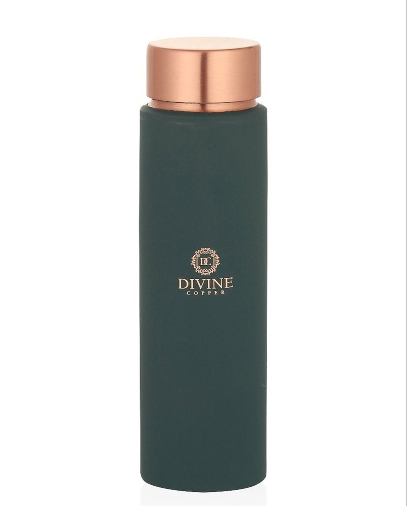 Divine copper 600ml Eclair Premium Copper Water Bottle, 99% Pure Copper, Antibacterial, Handcrafted, Best for Gifts, Easy to Clean, Leak-Proof (Gift Pack, Eclair Green)