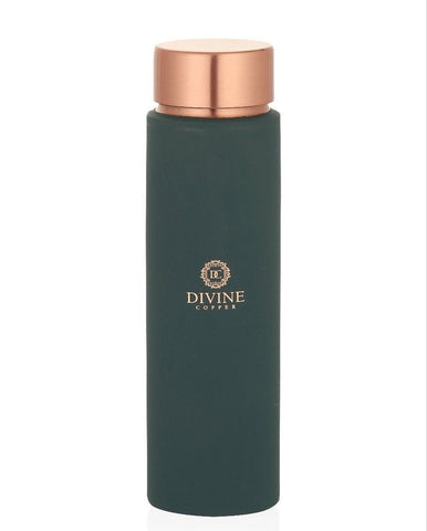 Divine copper 600ml Eclair Premium Copper Water Bottle, 99% Pure Copper, Antibacterial, Handcrafted, Best for Gifts, Easy to Clean, Leak-Proof (Gift Pack, Eclair Green)