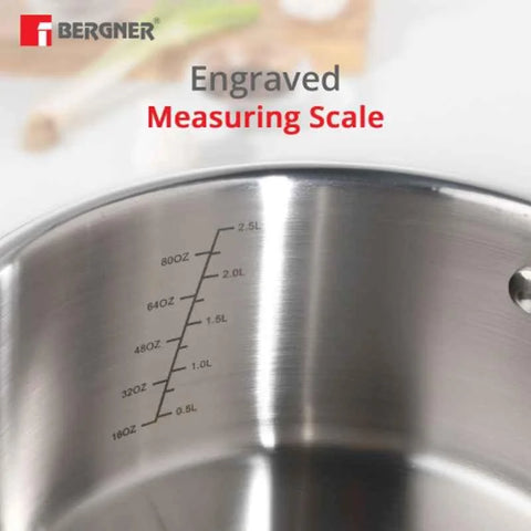 Bergner Argent Triply 28cm 8.3L Silver Stainless Steel Casserole with Lid, BG-9950