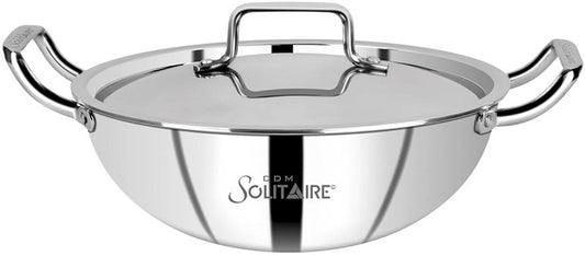 CDM SOLITAIRE Elantra Triply Series Cookware Casserole with Glass Lid, Cook and Serve Casserole (34 CM)
