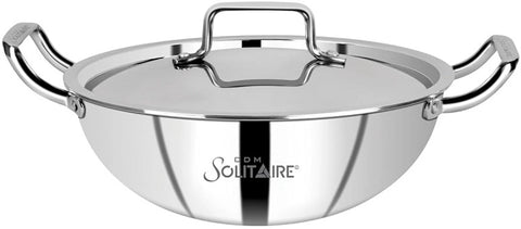 CDM SOLITAIRE Elantra Triply Series Cookware Casserole with Glass Lid, Cook and Serve Casserole (34 CM)