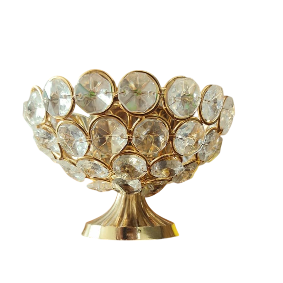 Crystal Round Akhand deepam Diya/Brass Diya/Diya Oil Lamp for Pooja Room Mandir Home Decoration Items Living Room Temple