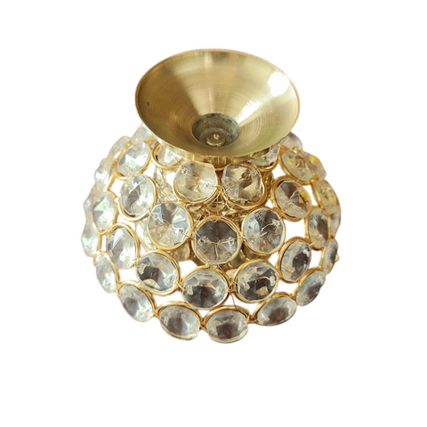 Crystal Round Akhand deepam Diya/Brass Diya/Diya Oil Lamp for Pooja Room Mandir Home Decoration Items Living Room Temple