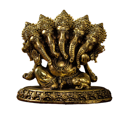 Brass Panchamukhi Ganesha Idol | 4.5" Lovely Murti for Home Mandir & Gifting