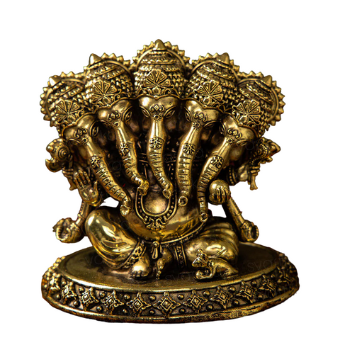 Brass Panchamukhi Ganesha Idol | 4.5" Lovely Murti for Home Mandir & Gifting