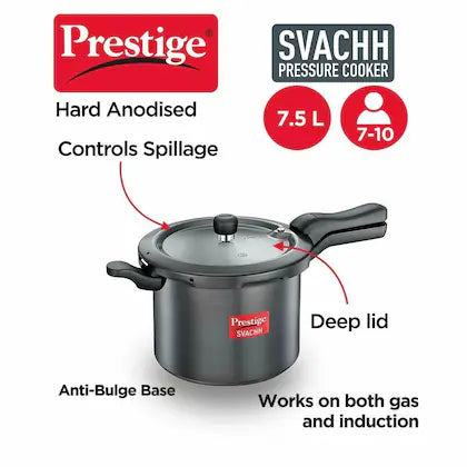 Prestige Svachh Hard Anodised Spillage Control Pressure Cooker, 7.5 L (Black)