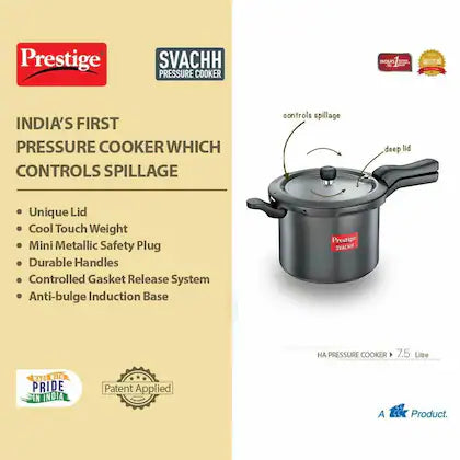 Prestige Svachh Hard Anodised Spillage Control Pressure Cooker, 7.5 L (Black)