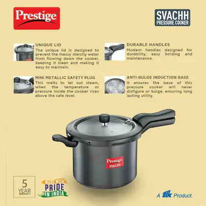 Prestige Svachh Hard Anodised Spillage Control Pressure Cooker, 7.5 L (Black)
