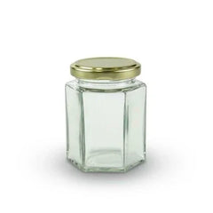 Kitchen & Homes Hexagon Glass Jar With Air Tight Golden Metal Cap For Storage