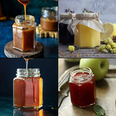 Kitchen & Homes Hexagon Glass Jar With Air Tight Golden Metal Cap For Storage