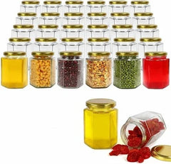 Kitchen & Homes Hexagon Glass Jar With Air Tight Golden Metal Cap For Storage