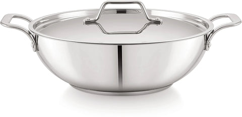 sonu Series Stainless Steel Kadhai with Lid, Mirror Finish, Kadhai 30 cm diameter with Lid 5.9 L capacity (Stainless Steel, Induction Bottom)