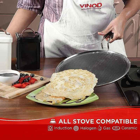 Vinod Platinum Triply 31cm Stainless Steel Silver & Black Dosa Tawa, EXPTDT31