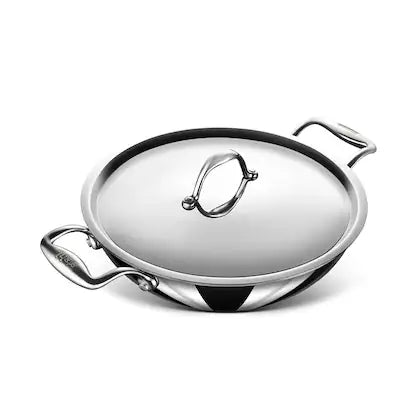 Stahl Triply Stainless Steel Artisan Kadhai with Lid, 4334, 34cm, 8.0 Liters