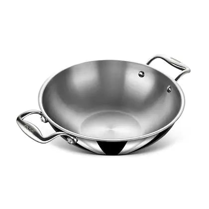 Stahl Triply Stainless Steel Artisan Kadhai with Lid, 4334, 34cm, 8.0 Liters