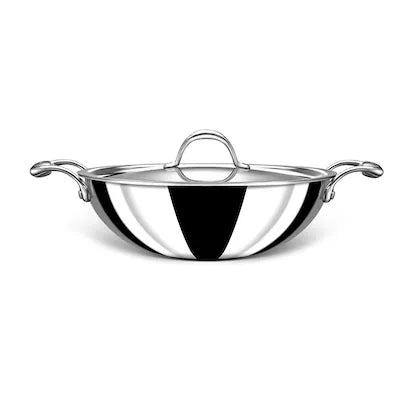 Stahl Triply Stainless Steel Artisan Kadhai with Lid, 4334, 34cm, 8.0 Liters