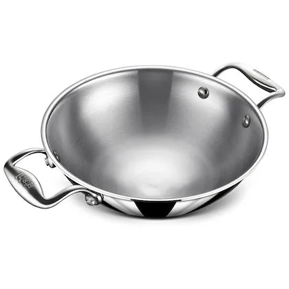 Stahl Triply Stainless Steel Artisan Kadhai with Lid, 4334, 34cm, 8.0 Liters