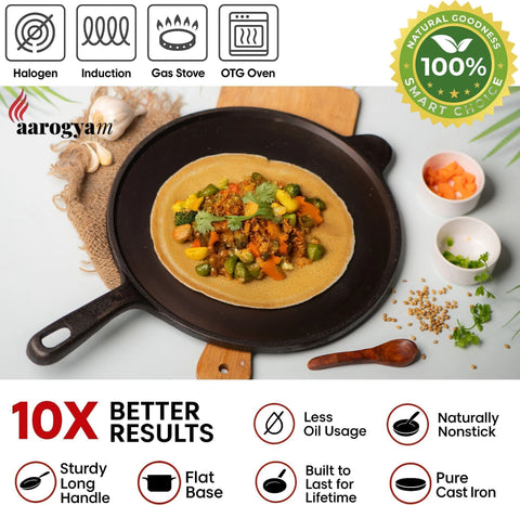 Aarogyam Cast Iron LONG HANDLE TAWA 11 Inch