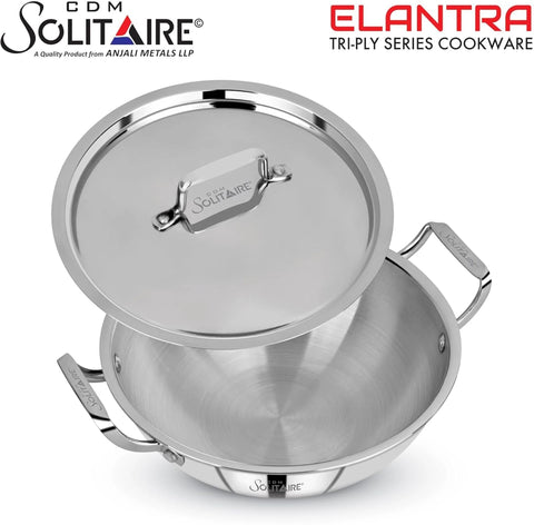 Cdm Solitaire Cdm Solitaire Elantra Triply Stainless Steel Kadai With Ss Lid Kadhai 28 Cm, 28 Cm, 10 Cm Diameter With Lid 4.5 L Capacity