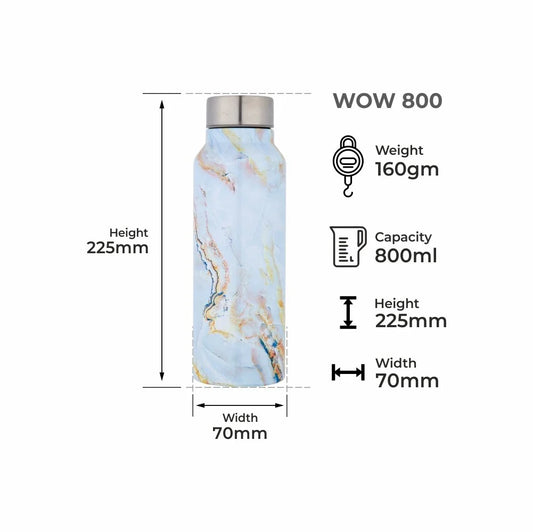 Dubblin Wow Stainless Steel Fridge Water Bottle, BPA Free, Light Blue, 800ml