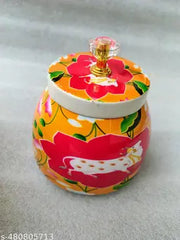 Pichwai Art Inspired Yellow Iron Jar Traditional Indian Art - Storage Container - Perfect for Storing Dry Fruits, Snacks, and Decorative Items