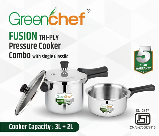 GREENCHEF FUSION TRI-PLY COOKER COMBO 3L+2L (WITH LID)