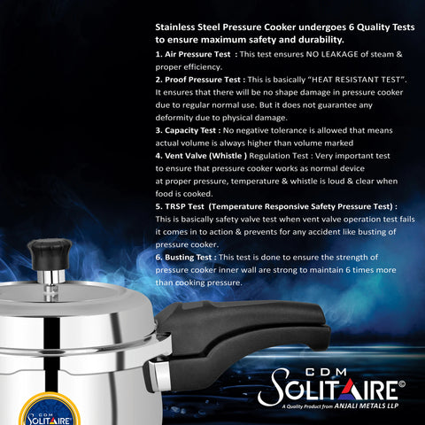 CDM SOLITAIRE MegaCombo Belly 1.5,3 & 5 Ltr. Sandwich Bottom Outer Lid with Extra 3 Glass Lid 1.5 L, 3 L, 5 L Induction Bottom Pressure Cooker (Stainless Steel)
