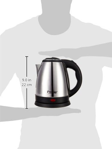 Prestige 1.5 Litres Electric Kettle (PKOSS 1.5)|1500W | Silver - Black| Automatic Cut-off | Stainless Steel | Rotatable Base | Power Indicator | Single-Touch Lid Locking