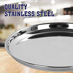 New Swastik Stainless Steel Solid High Grade Stainless Steel Full Plate Set, 6 Pieces, Silver