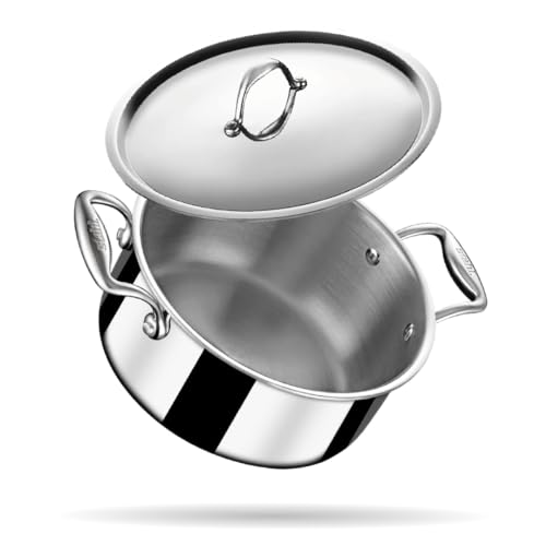 Stahl Triply Stainless Steel Sauce Pot with Lid | Stainless Steel Casserole | Tri Ply Biryani Pot with Induction Base | Artisan 4118, Dia 18 cm, 2 L (Serves 3 People)