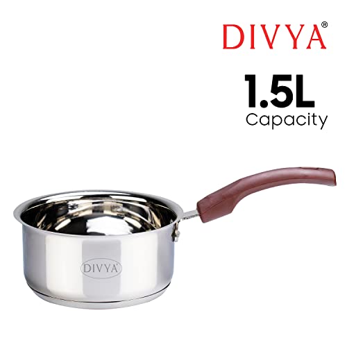 DIVYA Stainless Steel 1.5 litres Sauce Pan with Silicon Handle, Encapsulated Triply Bottom