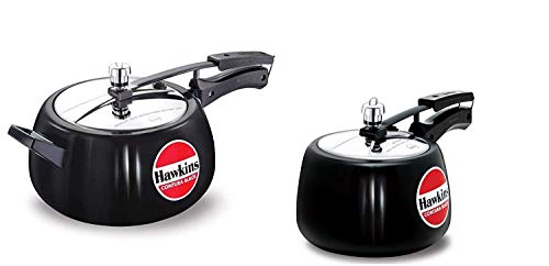Hawkins Aluminium Contura Hard Anodised Inner Lid Pressure Cooker (Silver, 2 And 3 Litres) - Pack Of 2, 3 Liter