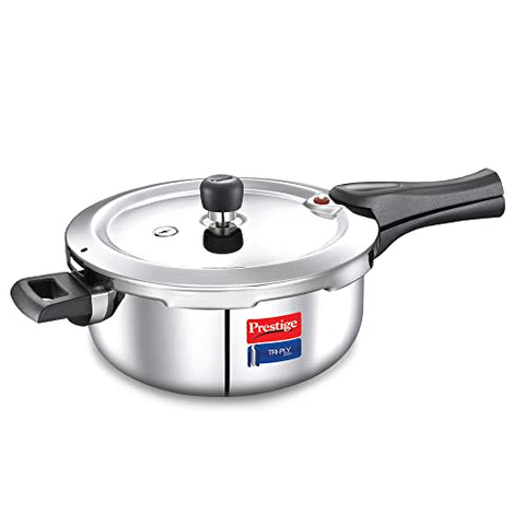 Prestige Svachh Triply Outer Lid Pressure Cooker with Unique Deep Lid, 3.5 Litre, Silver