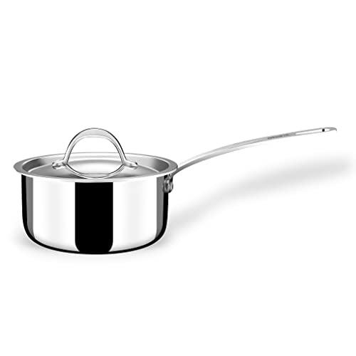 Stahl Stainless Steel Tea Pan | Triply Saucepan with Lid | Milk Pan 1L | Gas & Induction Base Sauce Pan | Artisan 4214, Dia 14cm