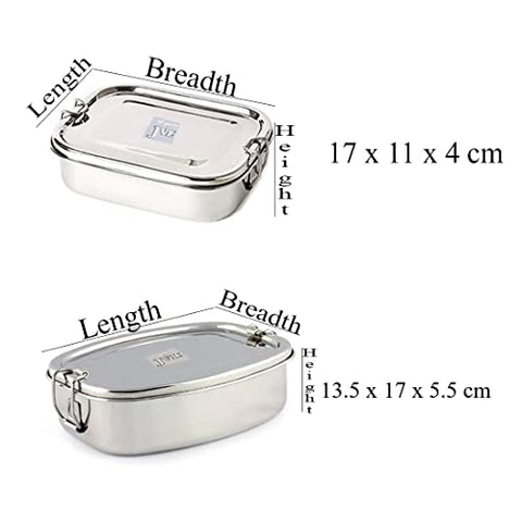 JVL Stainless Steel Rectangular Single Layer Lunch Box with Small Container - Big & Deluxe Single Layer Lunch Box with Small Container - Big Combo for Kids, School, Office - Not Leakproof