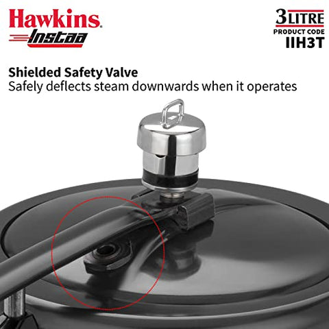 Hawkins 3 Litre Instaa Pressure Cooker, Induction Inner Lid Cooker, Tall Body Hard Anodised Cooker, Best Black Cooker, Black (IIH3T)