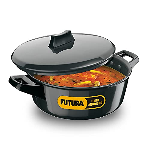 Futura Induction Hard Anodised Cook and Serve Stewpot/Bowl with Induction Base and Lid, 3 L, Small, Black